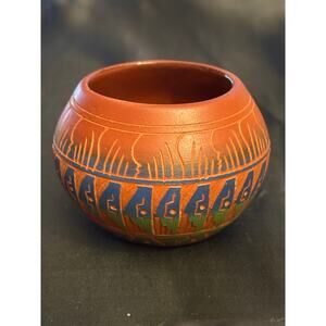 Vintage Miniature Handcrafted Navajo Pottery Bowl Signed LS WD